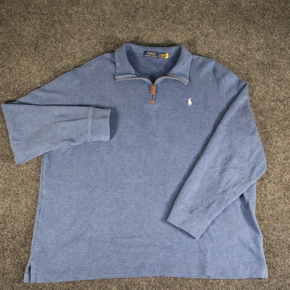 Polo Ralph Lauren Mens XXL Blue Quarter Zip Cotton Pullover Sweater Pony Logo